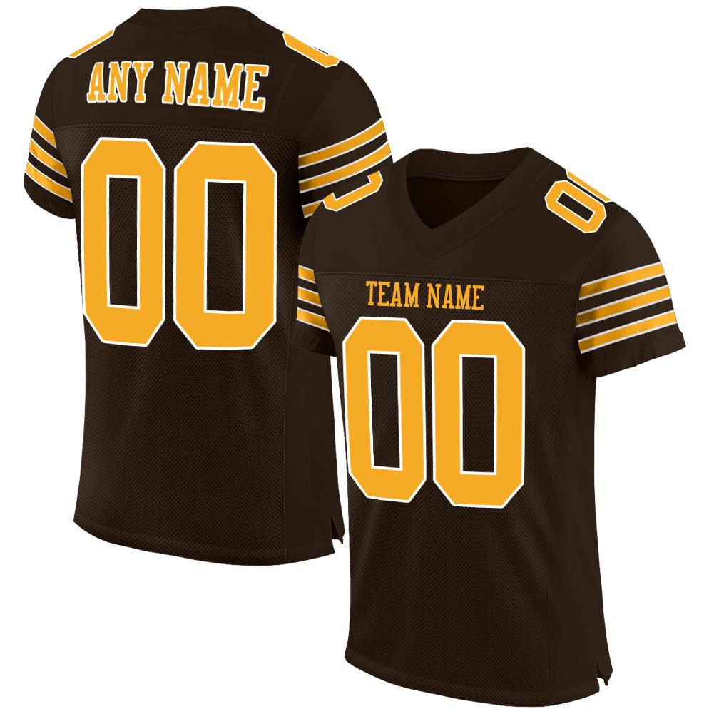 Custom Brown Gold-White Classic Style Mesh Authentic American Football Jersey| KXKSHOP