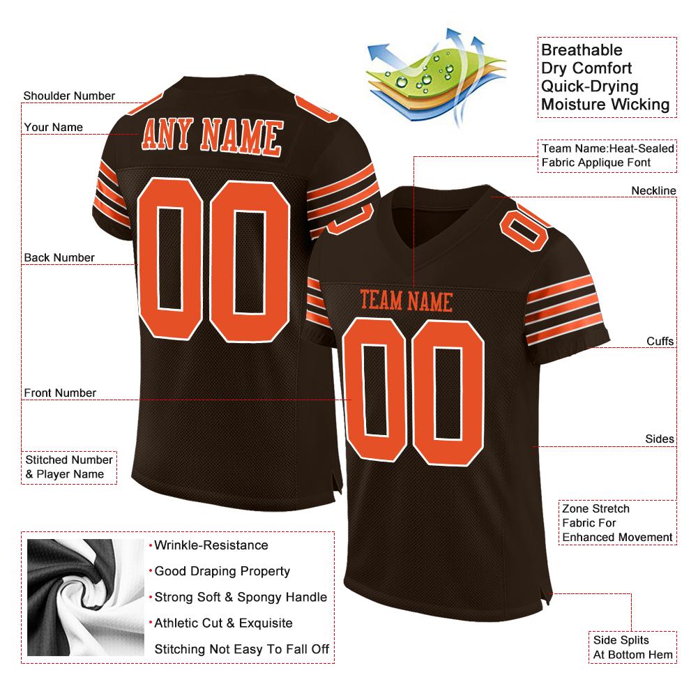 Custom Brown Orange-White Classic Style Mesh Authentic American Football Jersey| KXKSHOP