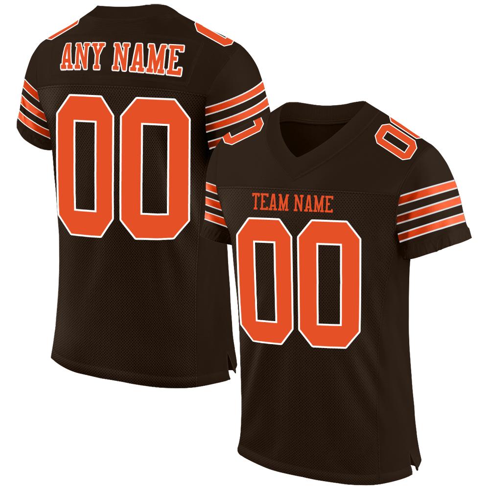 Custom Brown Orange-White Classic Style Mesh Authentic American Football Jersey| KXKSHOP
