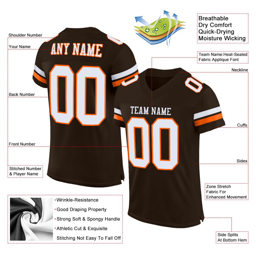 Custom Brown White-Orange Classic Style Mesh Authentic American Football Jersey| KXKSHOP