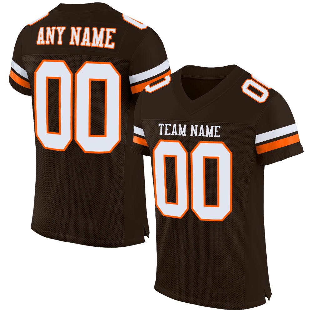 Custom Brown White-Orange Classic Style Mesh Authentic American Football Jersey| KXKSHOP