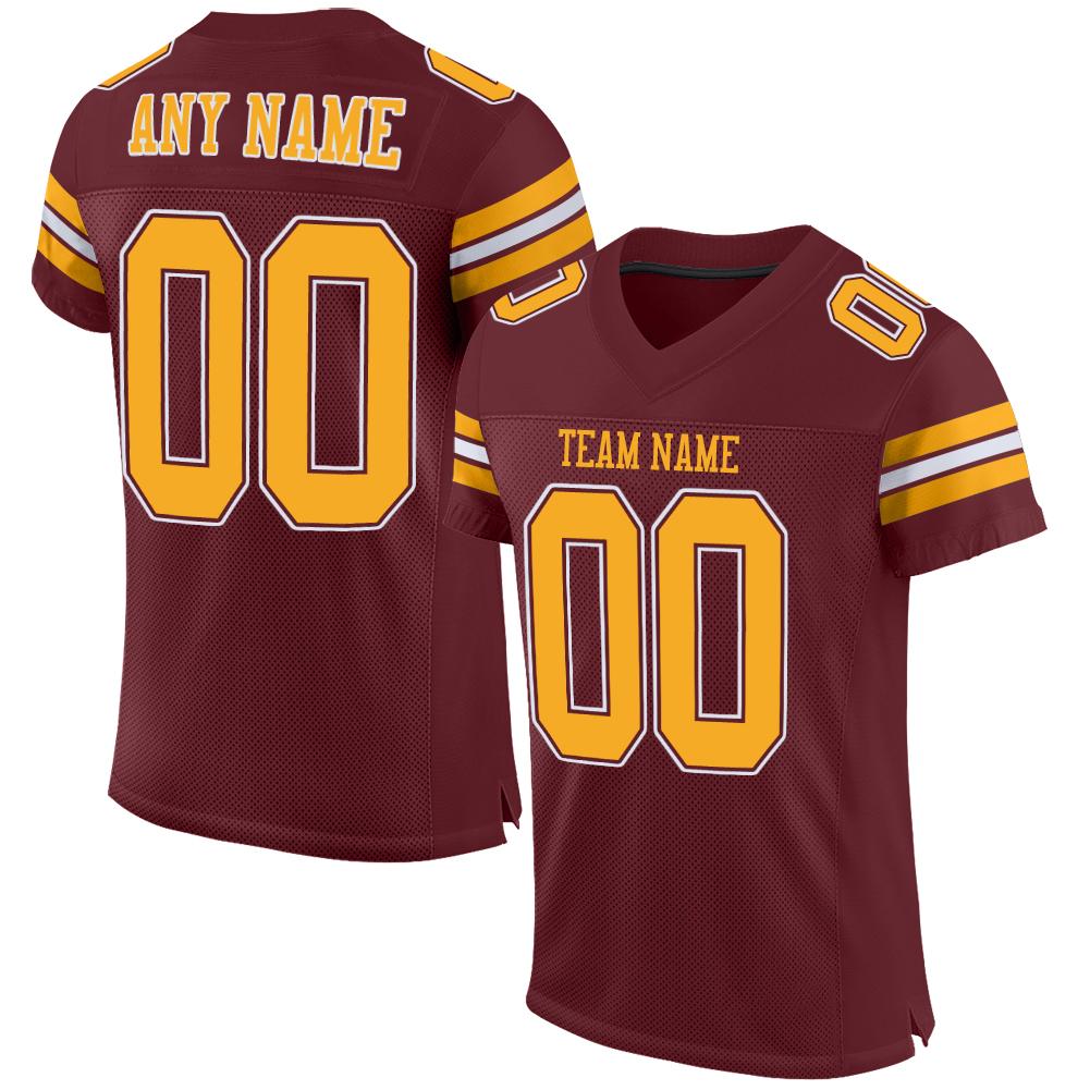 Custom Burgundy Gold-White Classic Style Mesh American Football Jersey | KXKSHOP