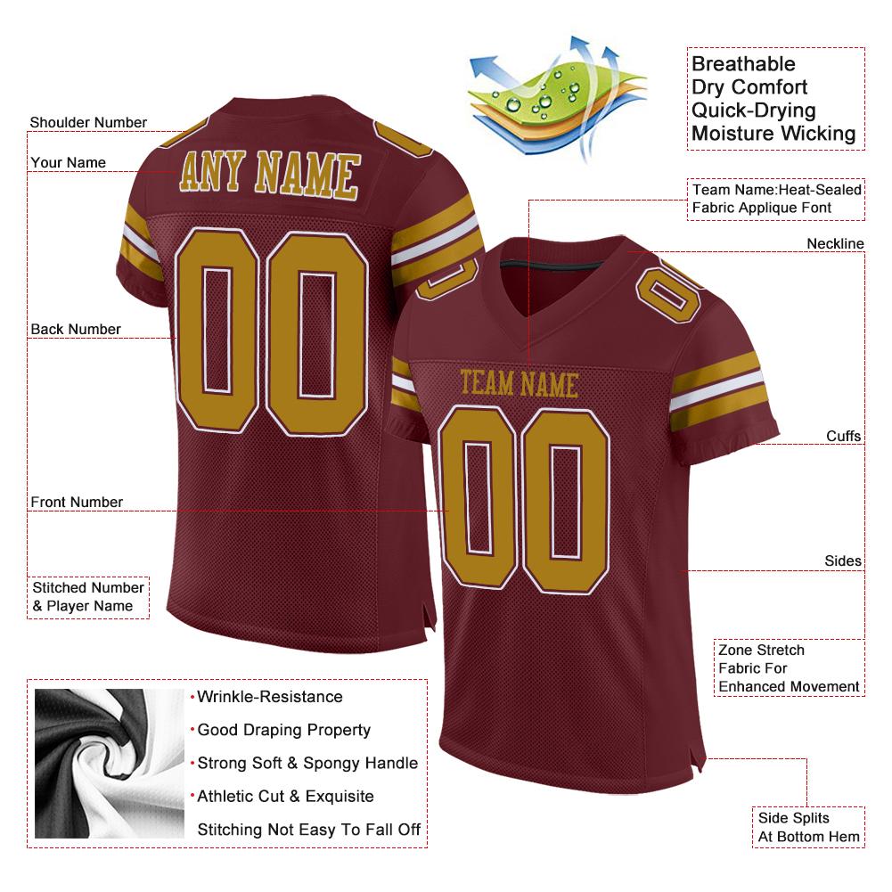 Custom Burgundy Old Gold-White Classic Style Mesh Authentic American Football Jersey| KXKSHOP