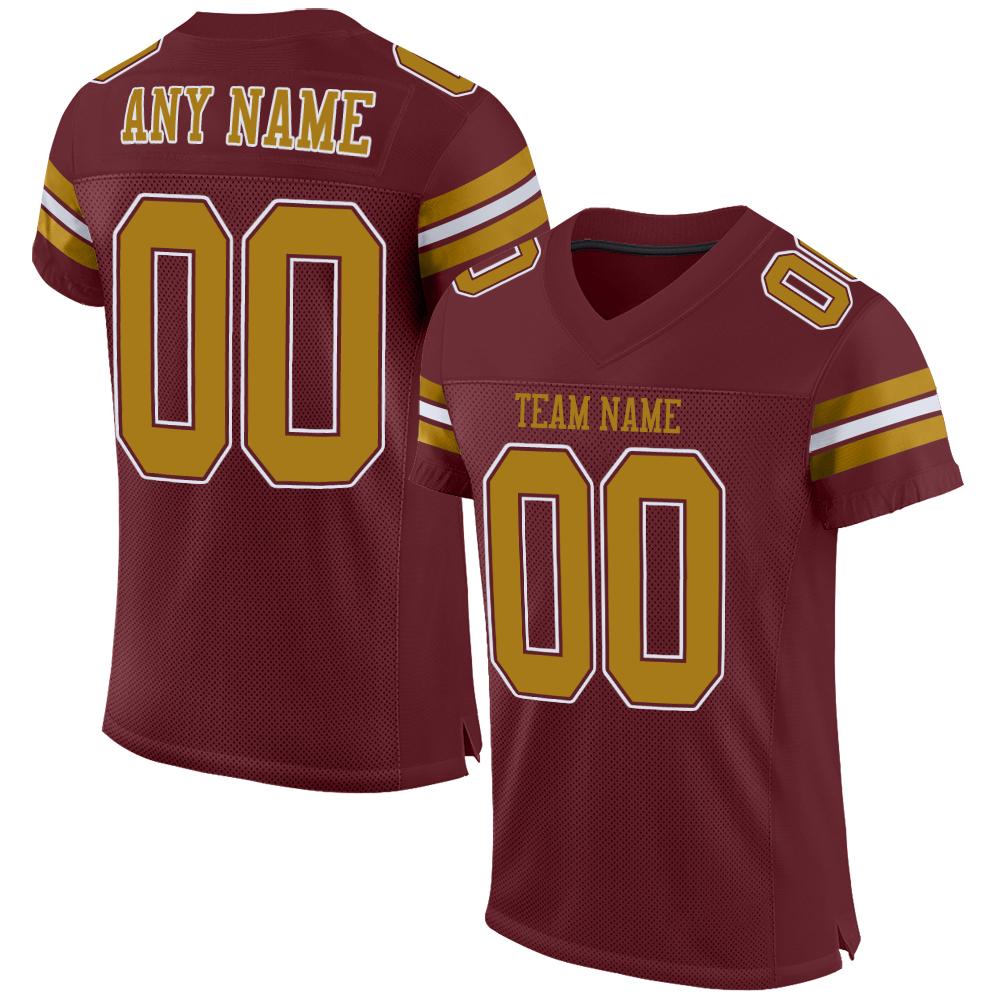 Custom Burgundy Old Gold-White Classic Style Mesh Authentic American Football Jersey| KXKSHOP