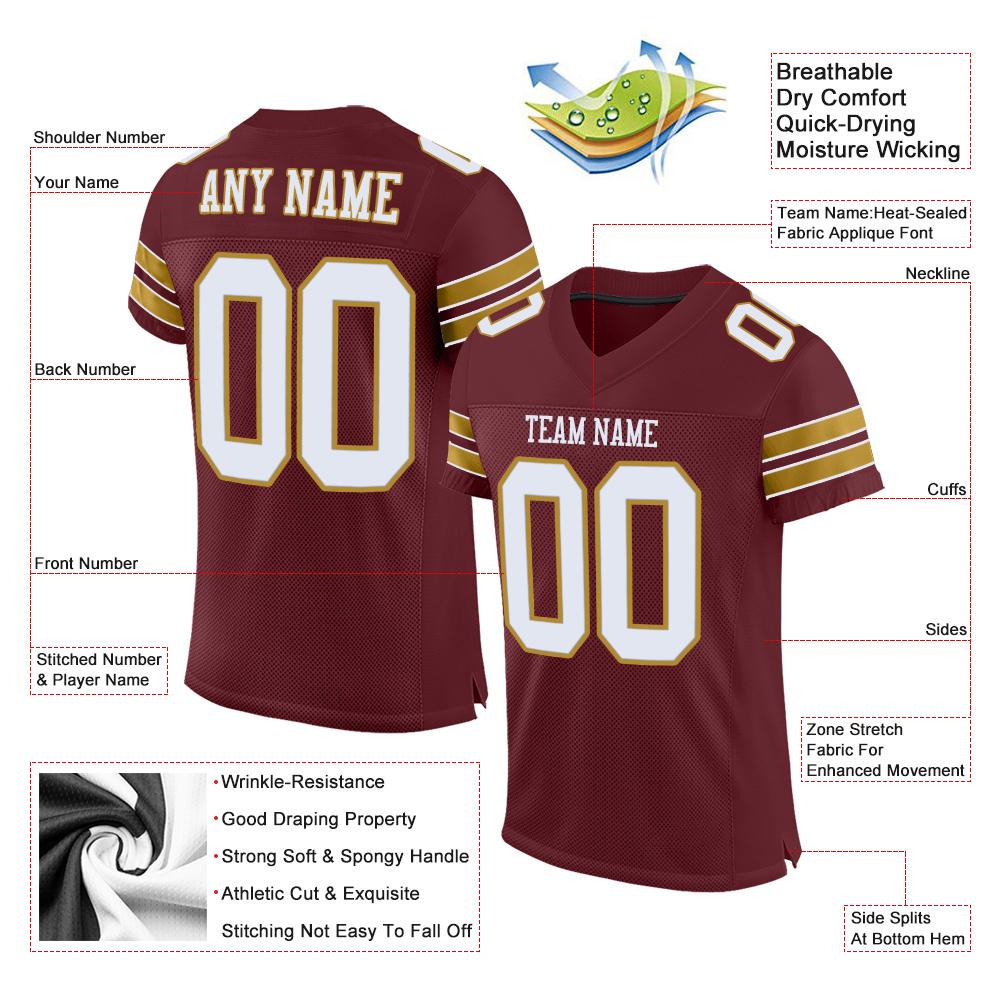 Custom Burgundy White-Old Gold Classic Style Mesh Authentic American Football Jersey| KXKSHOP