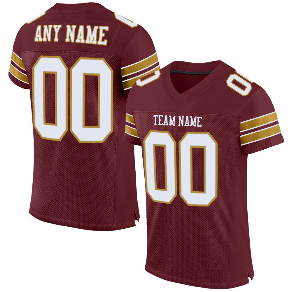 Custom Burgundy White-Old Gold Classic Style Mesh Authentic American Football Jersey| KXKSHOP