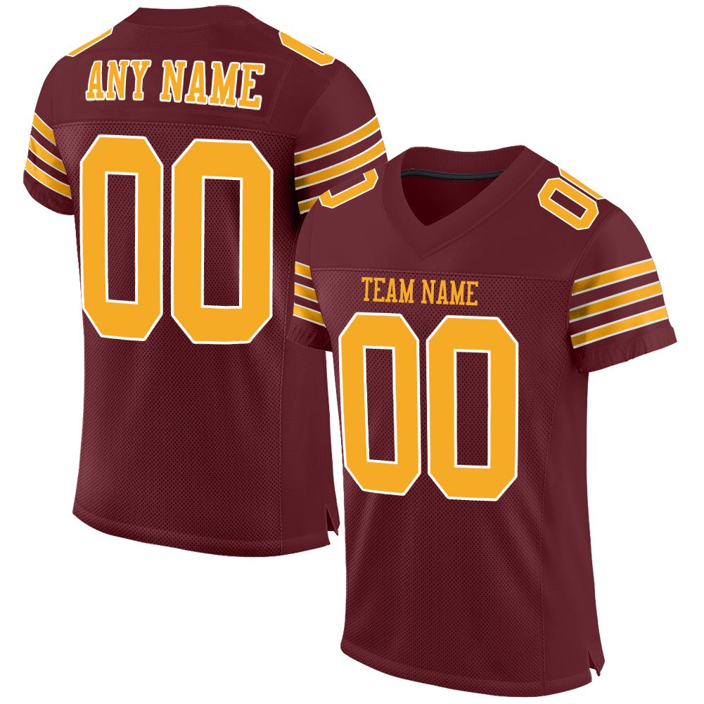 Custom Burgundy Gold-White Classic Style Mesh Authentic American Football Jersey| KXKSHOP