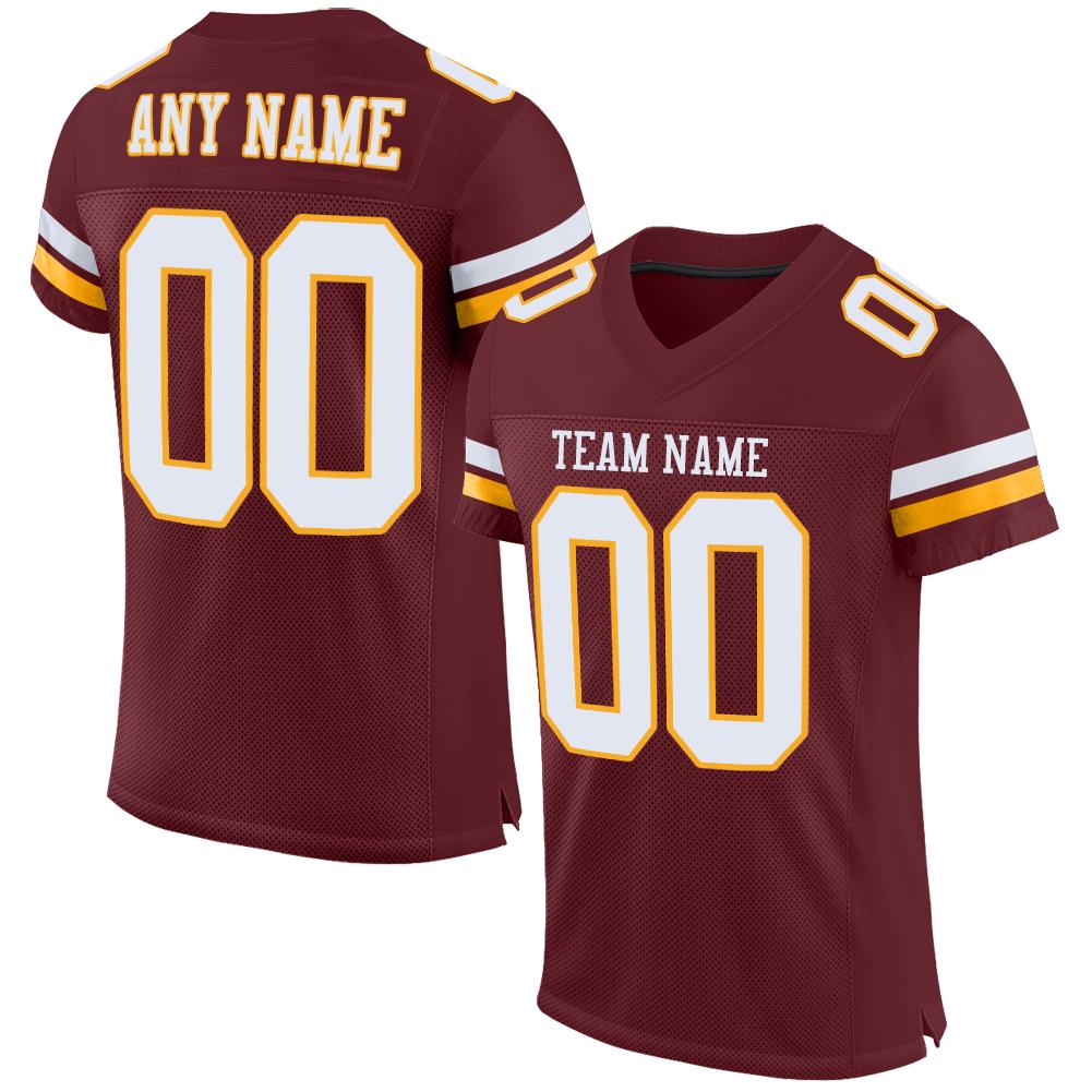 Custom Burgundy White-Gold Classic Style Mesh Authentic American Football Jersey| KXKSHOP