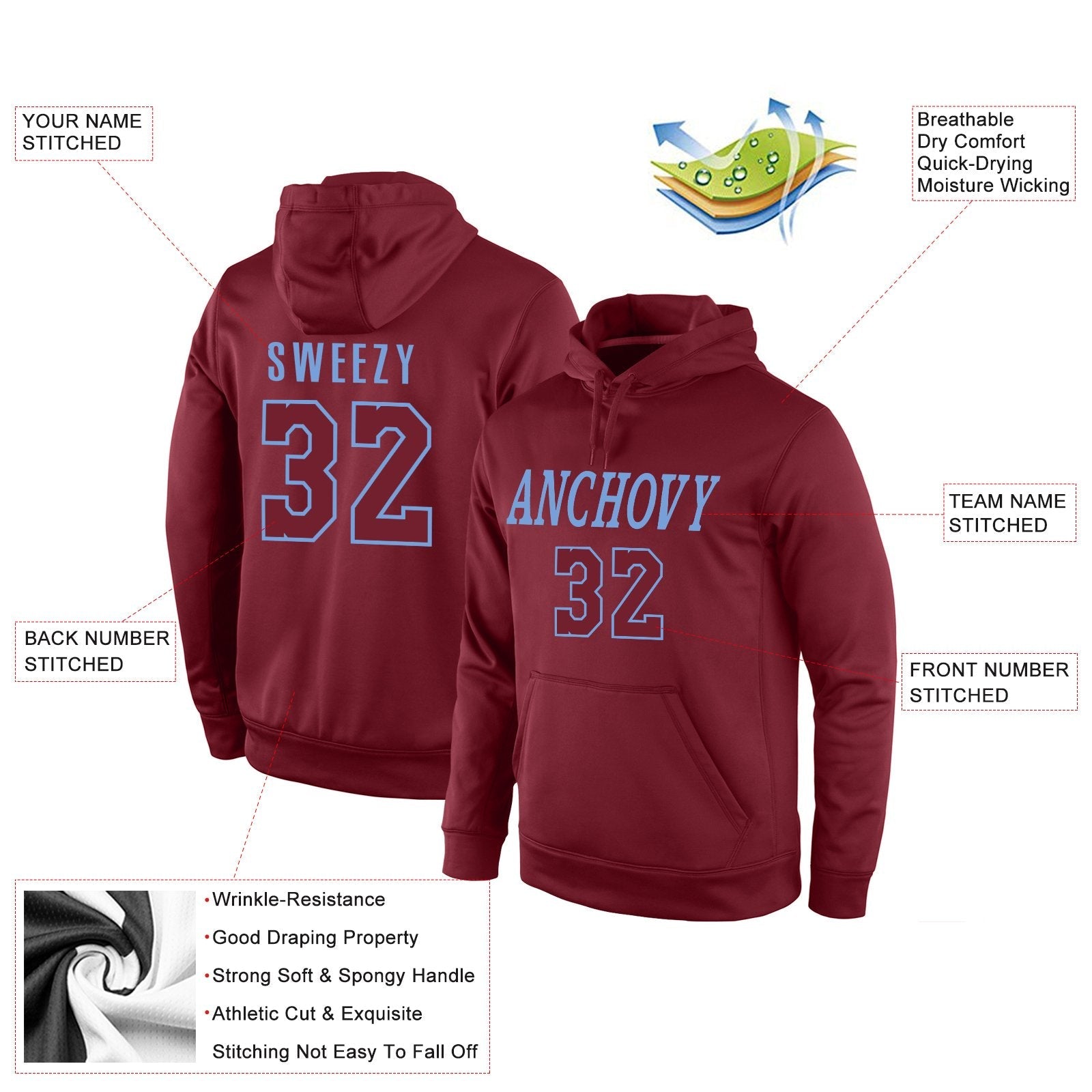 Custom Cardinal Light Blue Classic Style Uniform Pullover Fashion Hoodie| KXKSHOP