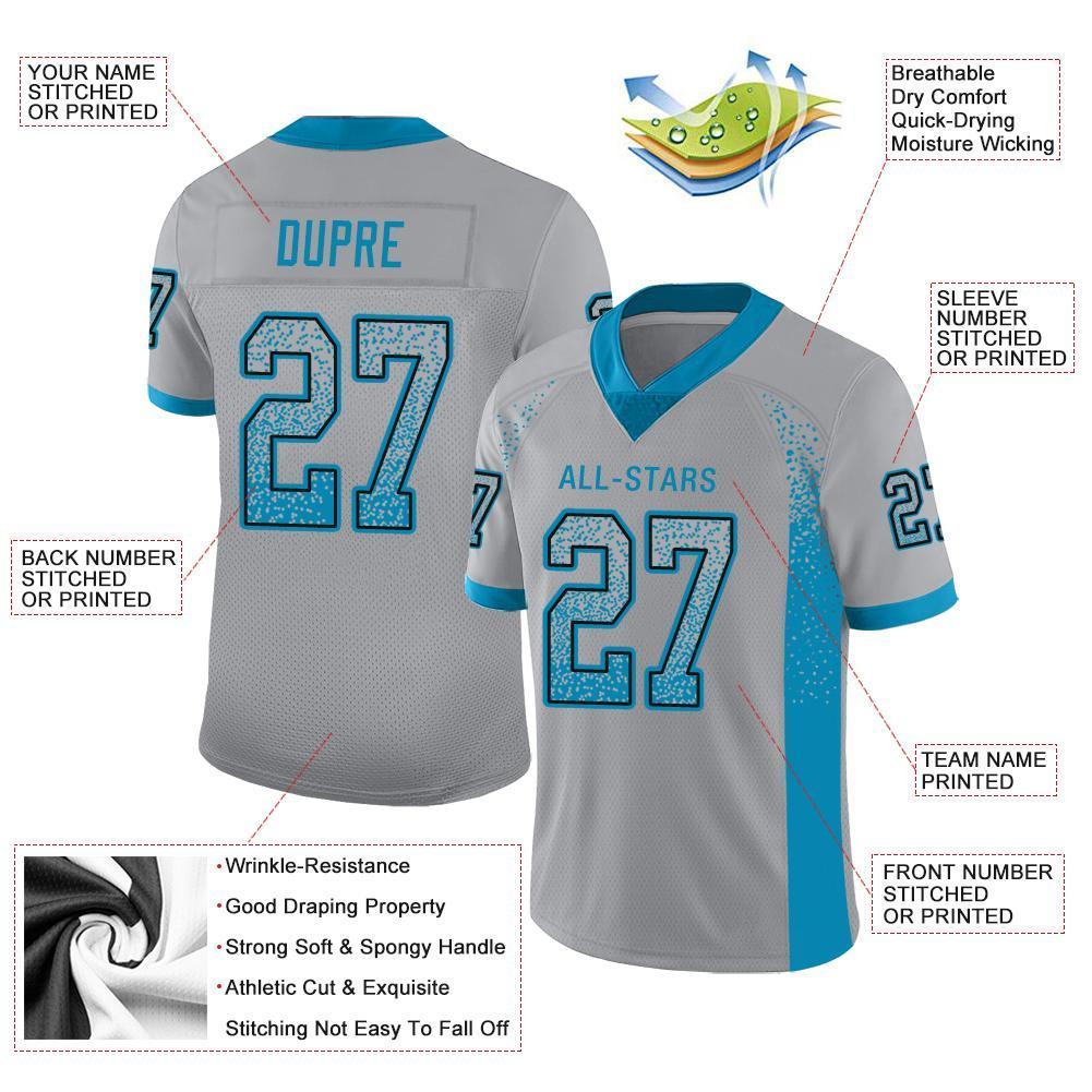Custom Light Gray Panther Blue-Black Drift Fashion Mesh Authentic American Football Jersey| KXKSHOP