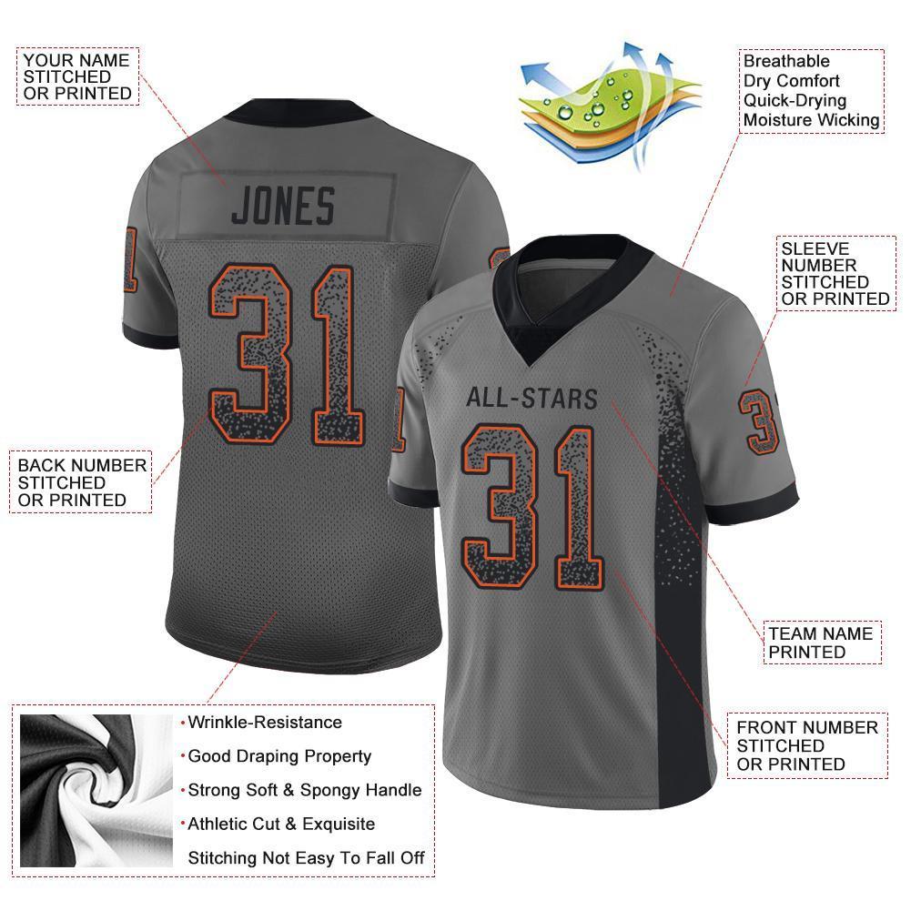Custom Gray Black-Orange Drift Fashion Mesh Authentic American Football Jersey| KXKSHOP
