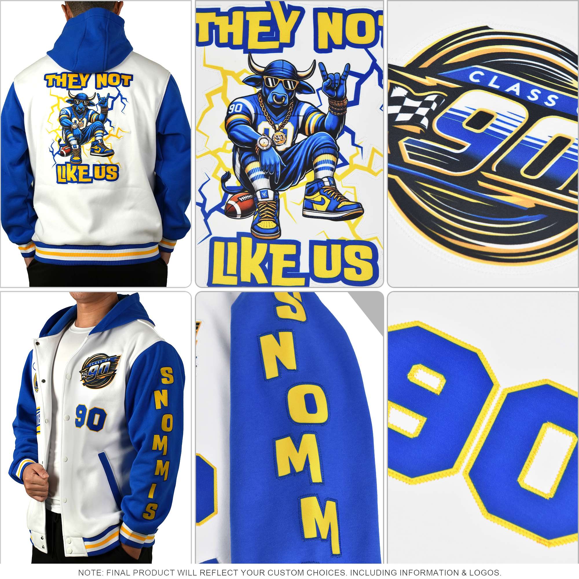 Custom Royal Gold Raglan Sleeves Varsity Full-Snap Letterman Three Stripes Jacket Hoodie| KXKSHOP