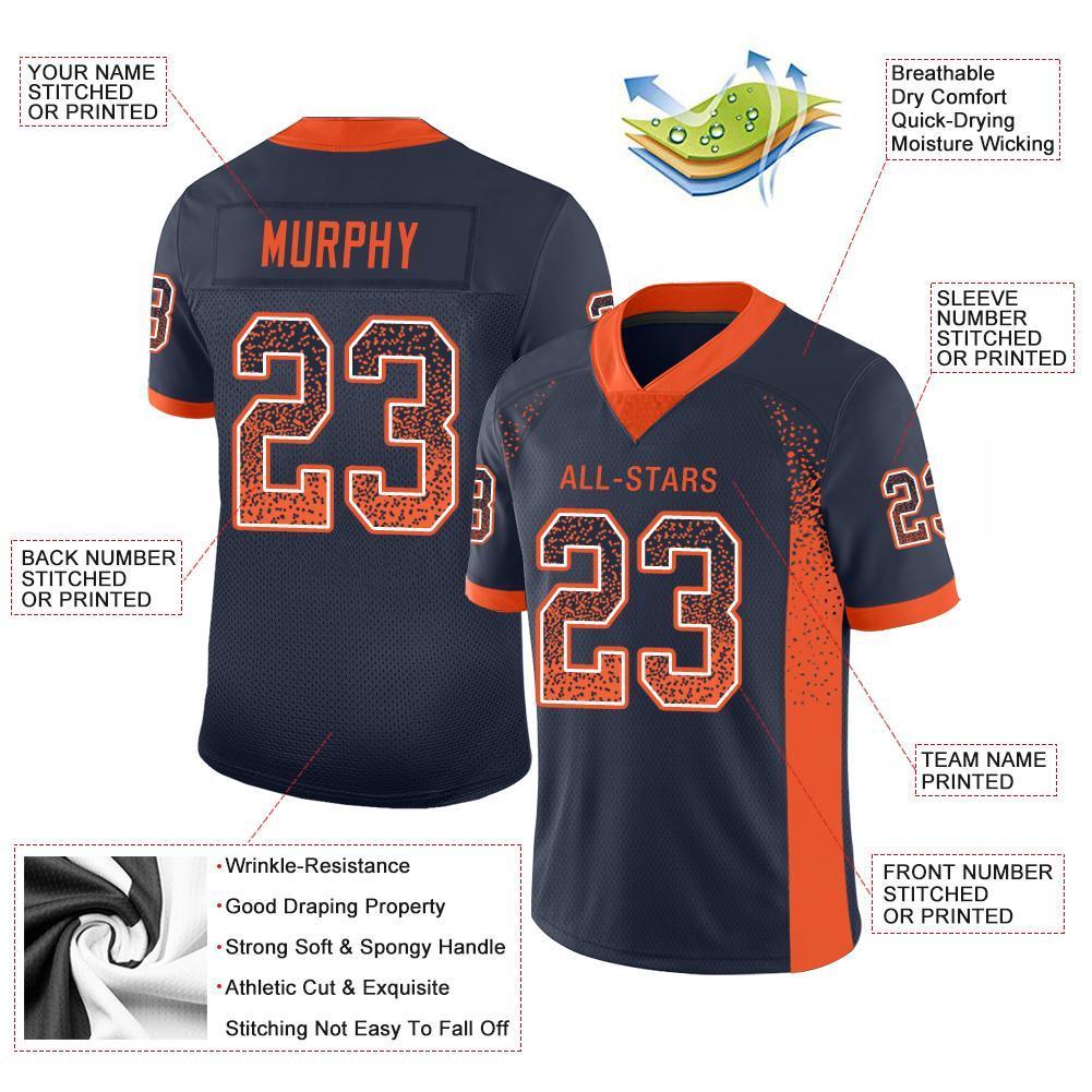 Custom Navy Orange-White Drift Fashion Mesh Authentic American Football Jersey| KXKSHOP
