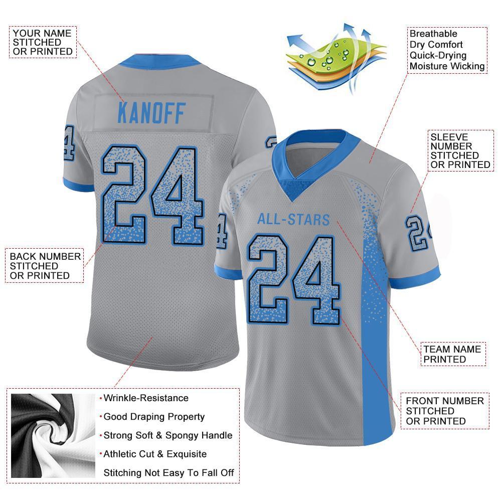 Custom Light Gray Powder Blue-Black Drift Fashion Mesh Authentic American Football Jersey| KXKSHOP