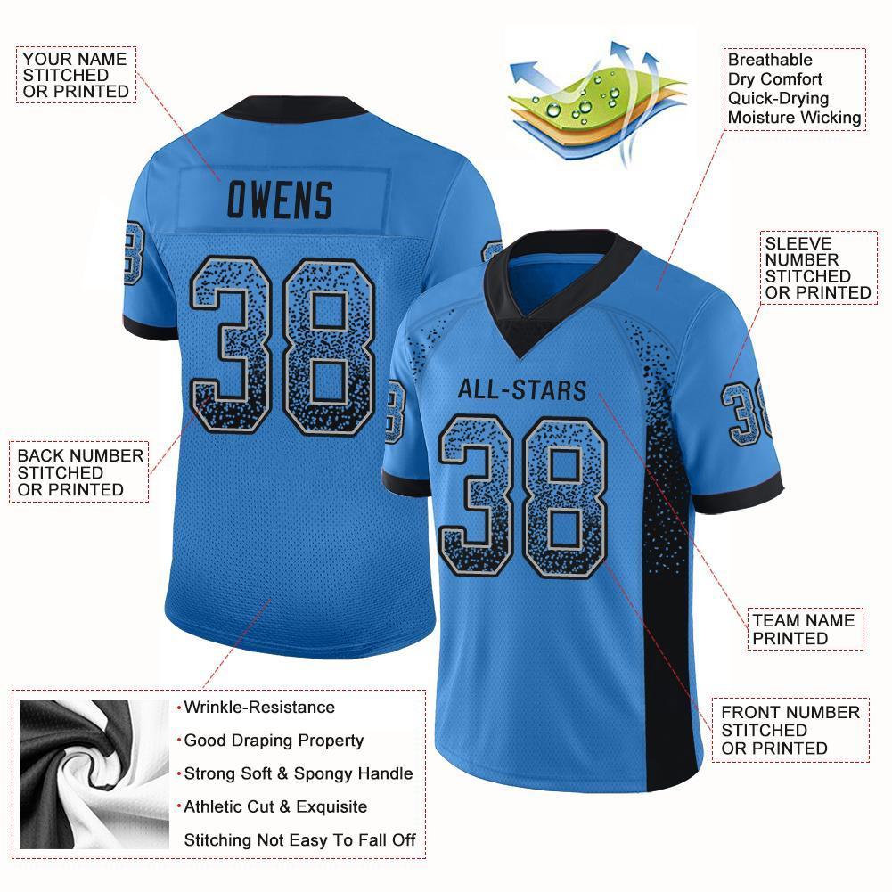 Custom Powder Blue Black-Gray Drift Fashion Mesh Authentic American Football Jersey| KXKSHOP
