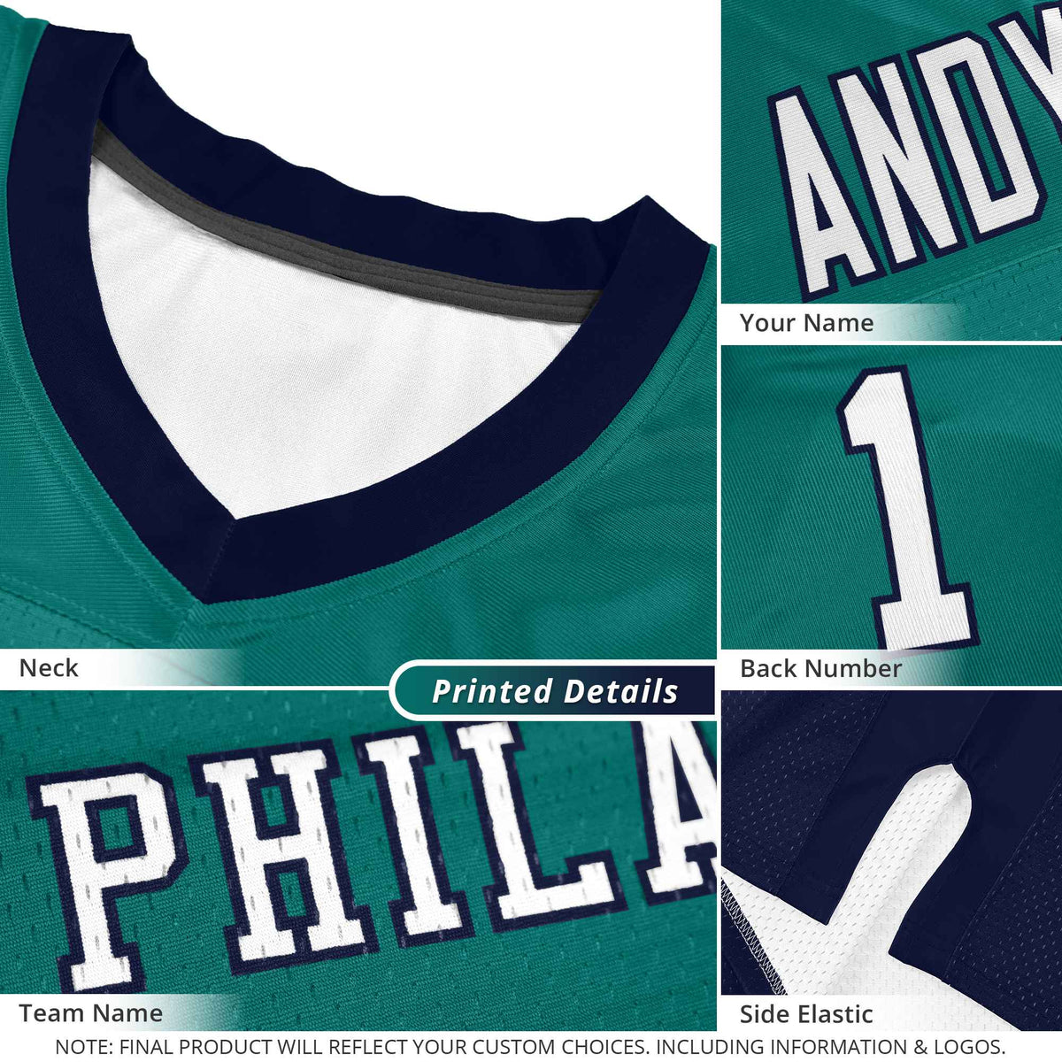 Custom Teal Navy-White Gradient Fashion Outdoor Authentic American Football Jersey| KXKSHOP