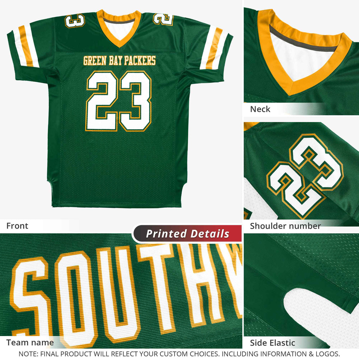 Custom Green White-Yellow Classic Style Mesh Authentic American Football Jersey| KXKSHOP