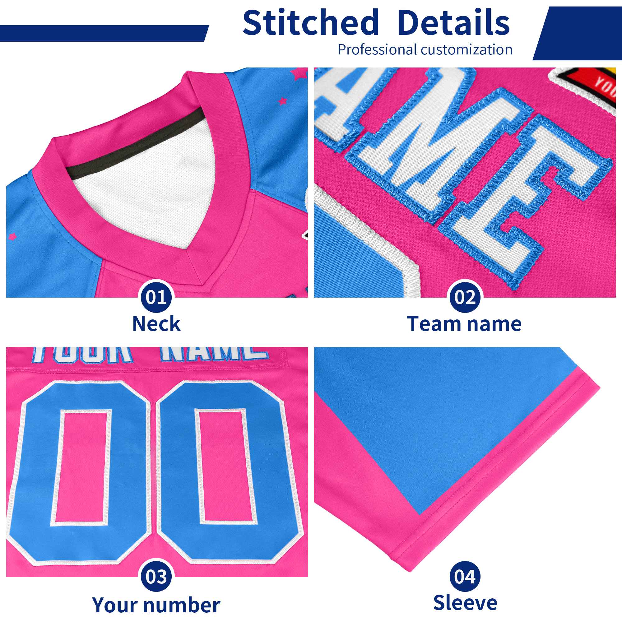 Maillot de football américain personnalisé bleu marine vert fluo avec motif étoile sur les épaules