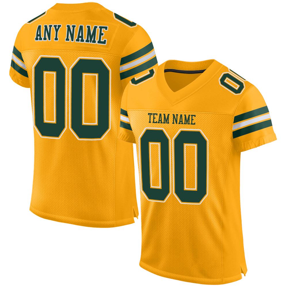 Custom Gold Green-White Classic Style Mesh Authentic American Football Jersey| KXKSHOP