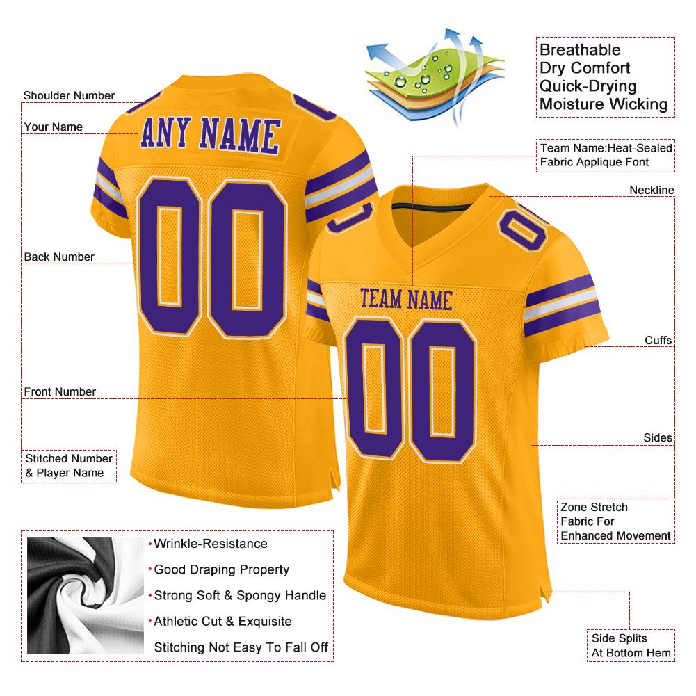 Custom Gold Purple-White Classic Style Mesh Authentic American Football Jersey| KXKSHOP