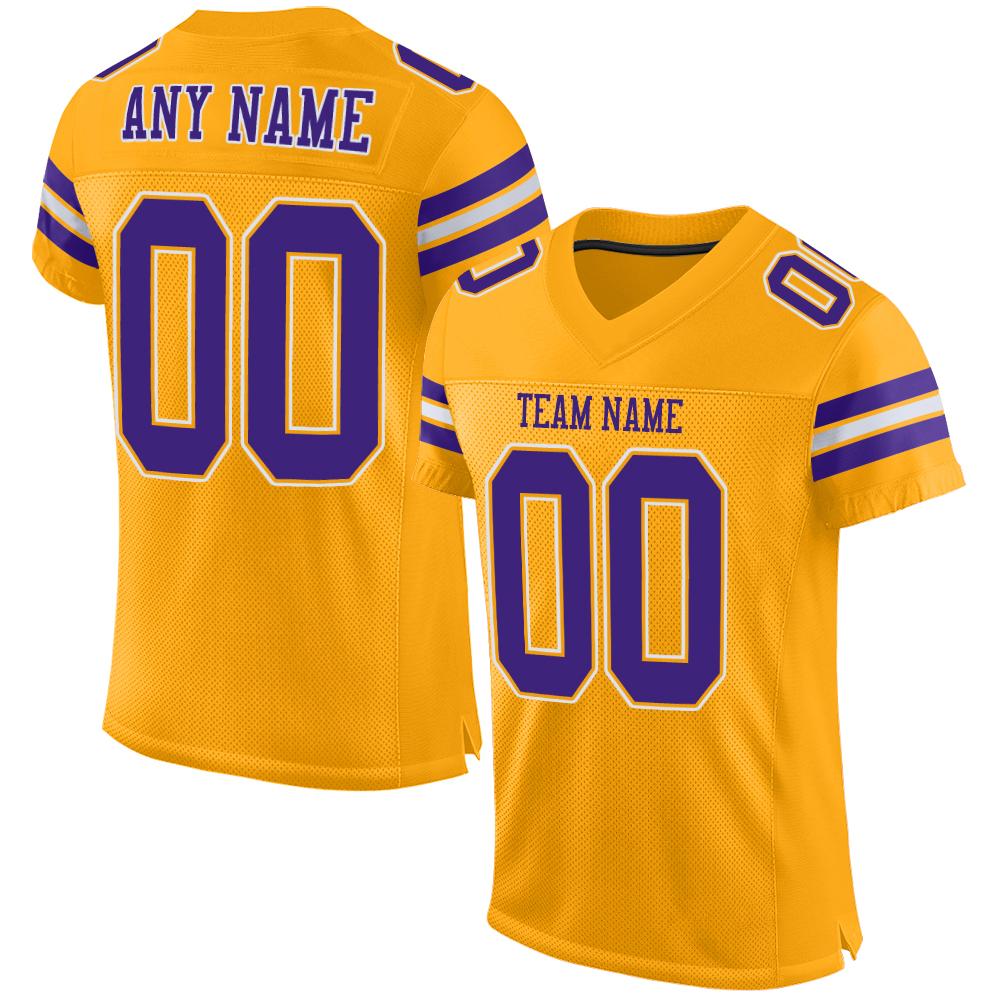 Custom Gold Purple-White Classic Style Mesh Authentic American Football Jersey| KXKSHOP