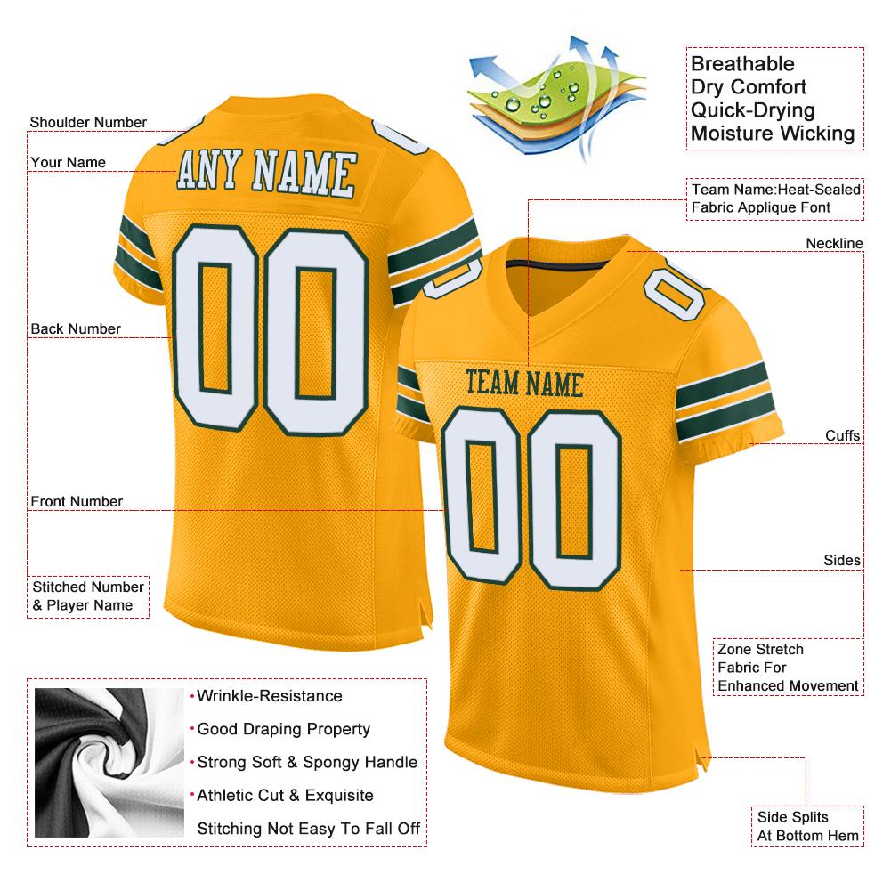 Custom Gold White-Green Classic Style Mesh Authentic American Football Jersey| KXKSHOP