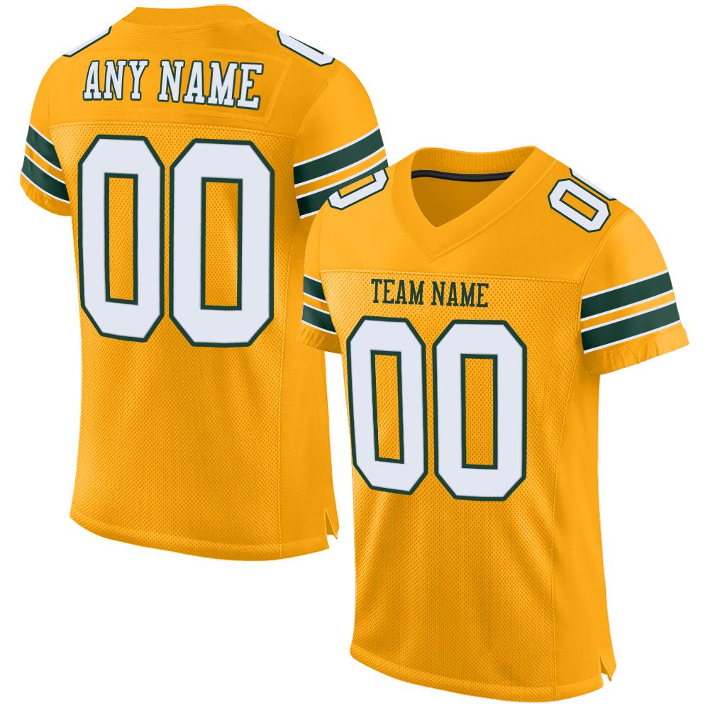 Custom Gold White-Green Classic Style Mesh Authentic American Football Jersey| KXKSHOP