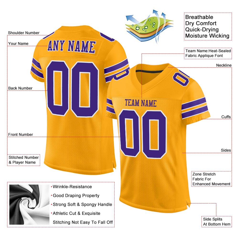 Custom Gold Purple-White Classic Style Mesh Authentic American Football Jersey| KXKSHOP