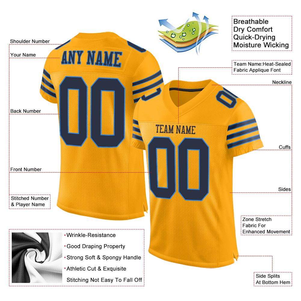Custom Gold Navy-Powder Blue Classic Style Mesh Authentic American Football Jersey| KXKSHOP