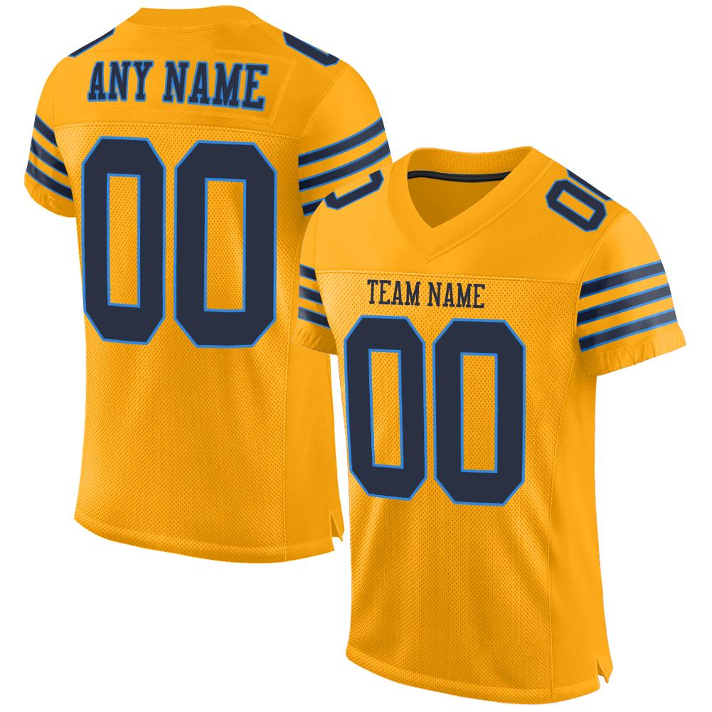 Custom Gold Navy-Powder Blue Classic Style Mesh Authentic American Football Jersey| KXKSHOP