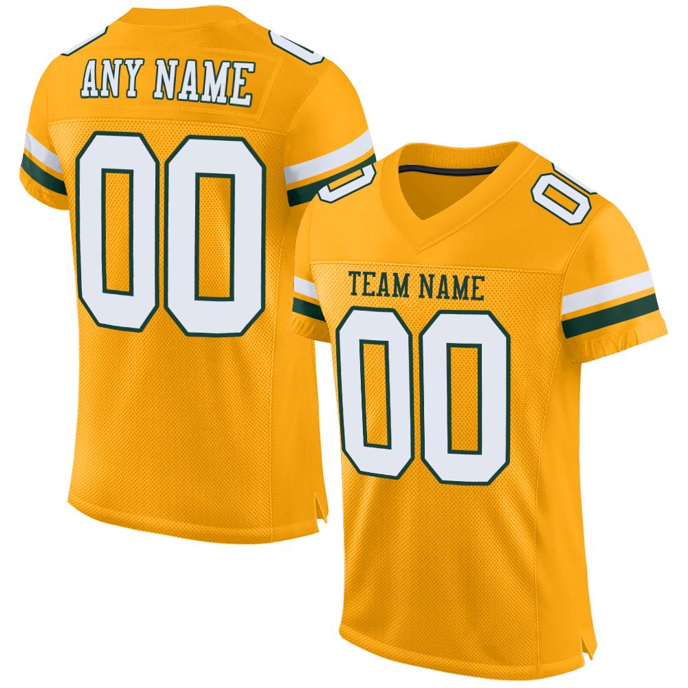 Custom Gold White-Green Classic Style Mesh Authentic American Football Jersey| KXKSHOP