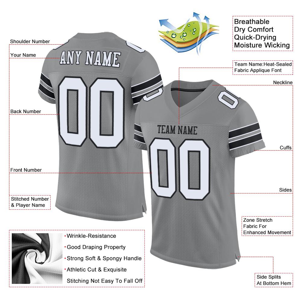 Custom Gray White-Black Classic Style Mesh Authentic American Football Jersey| KXKSHOP