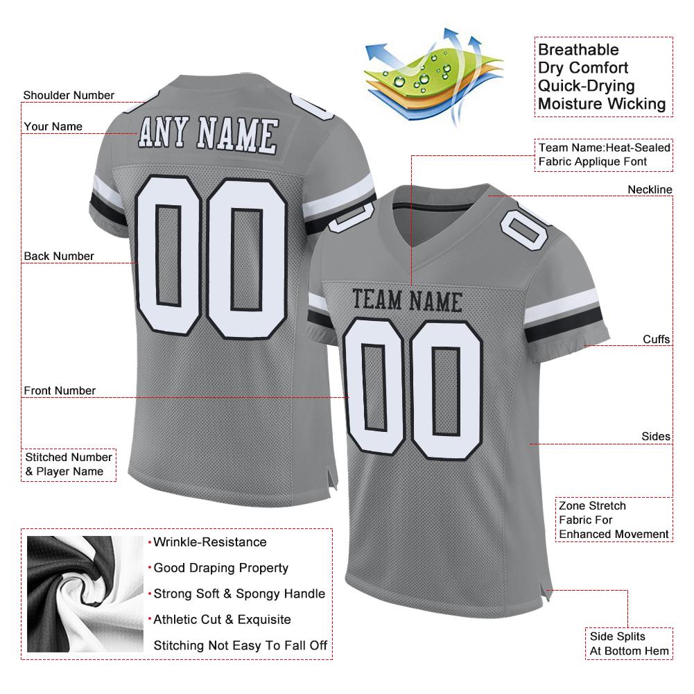 Custom Gray White-Black Classic Style Mesh Authentic American Football Jersey| KXKSHOP