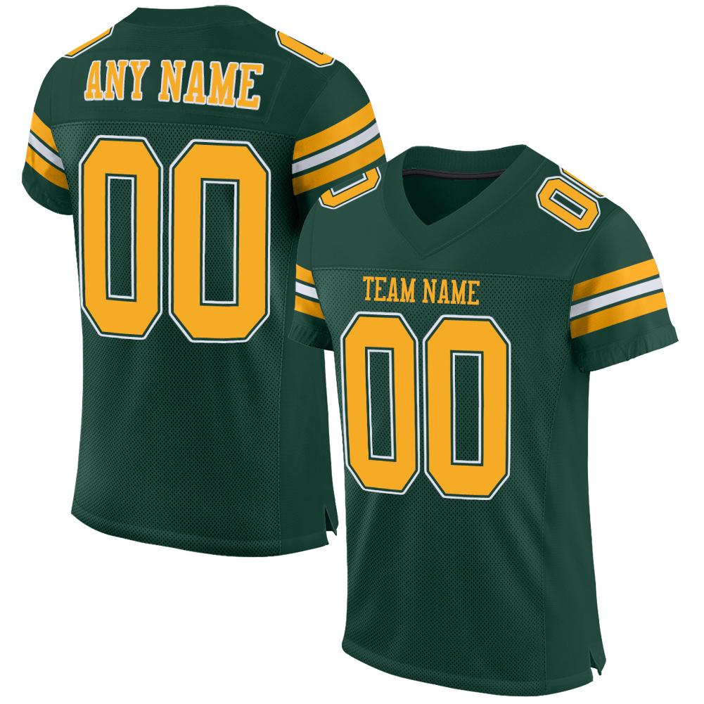 Custom Green Gold-White Classic Style Mesh Authentic American Football Jersey| KXKSHOP