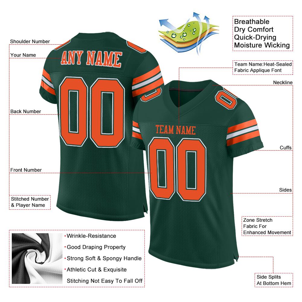Custom Green Orange-White Classic Style Mesh Authentic American Football Jersey| KXKSHOP