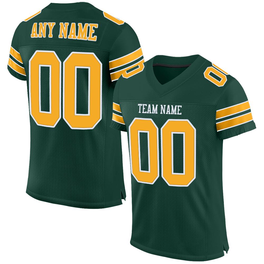 Custom Green Gold-White Classic Style Mesh Authentic American Football Jersey| KXKSHOP