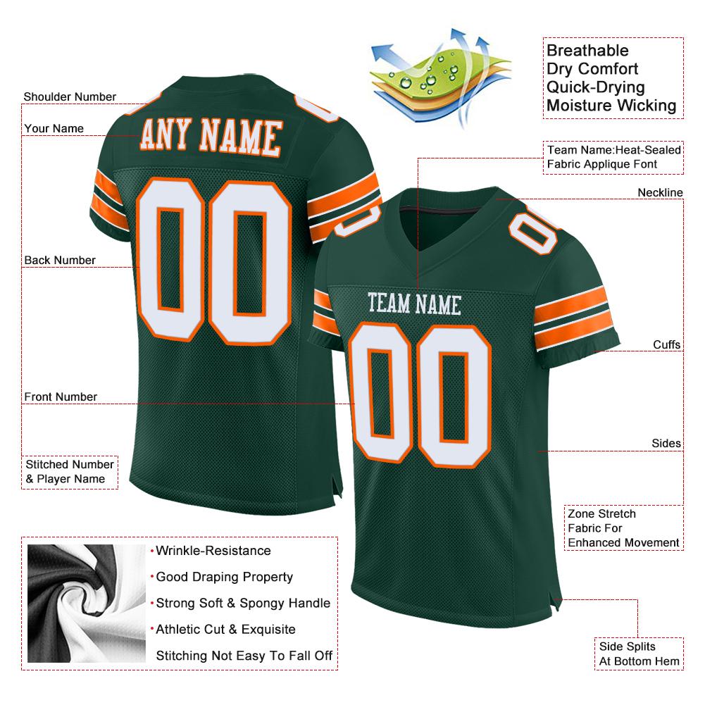 Custom Green White-Orange Classic Style Mesh Authentic American Football Jersey| KXKSHOP