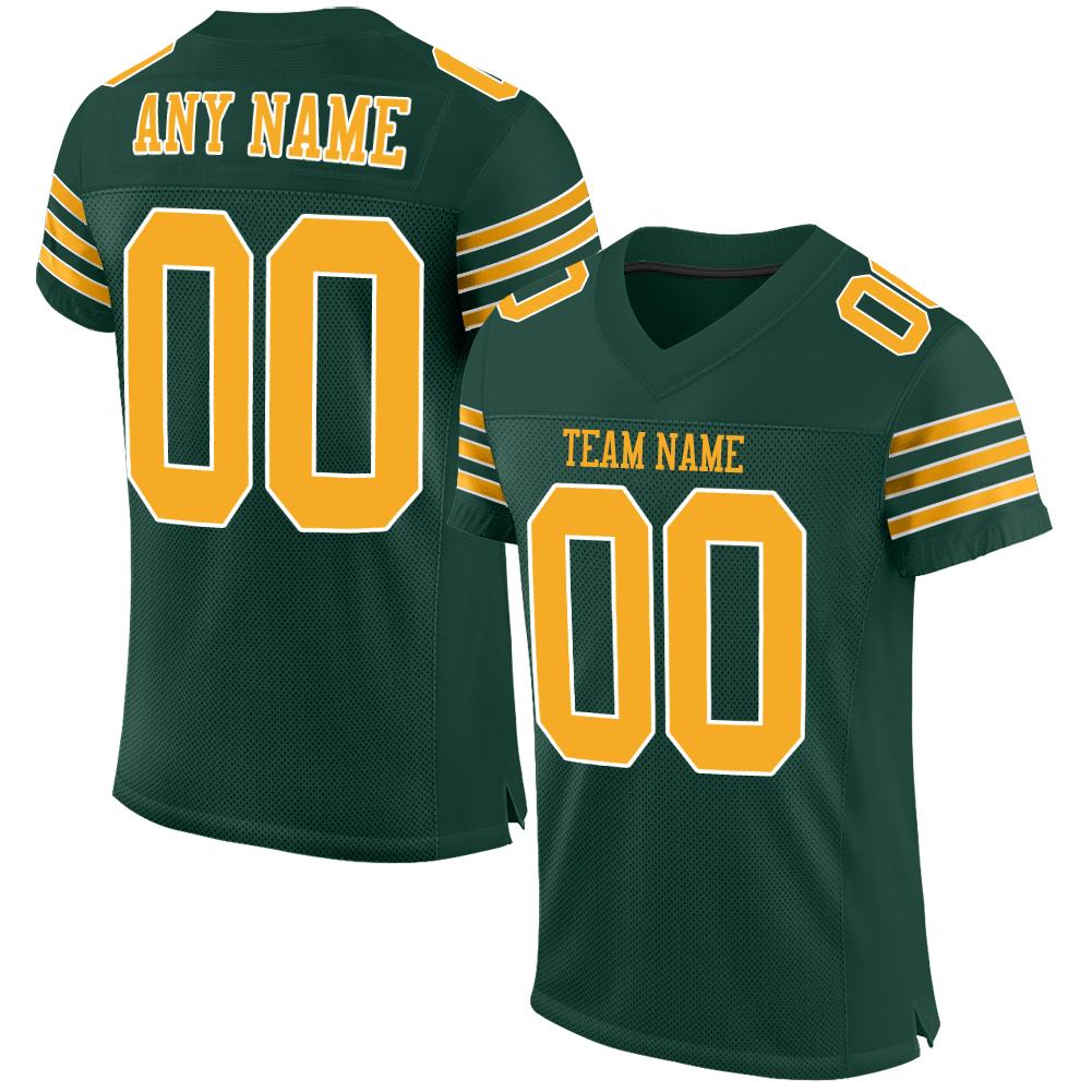 Custom Green Gold-White Classic Style Mesh Authentic American Football Jersey| KXKSHOP