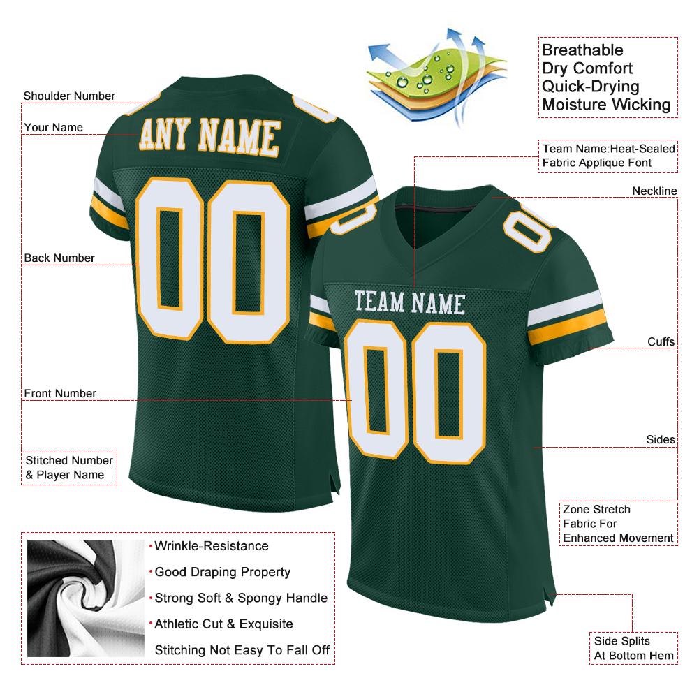 Custom Green White-Gold Classic Style Mesh Authentic American Football Jersey| KXKSHOP
