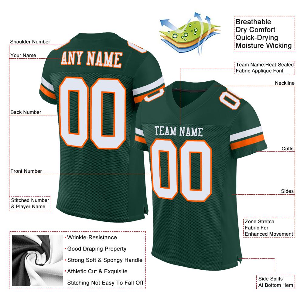 Custom Green White-Orange Classic Style Mesh Authentic American Football Jersey| KXKSHOP