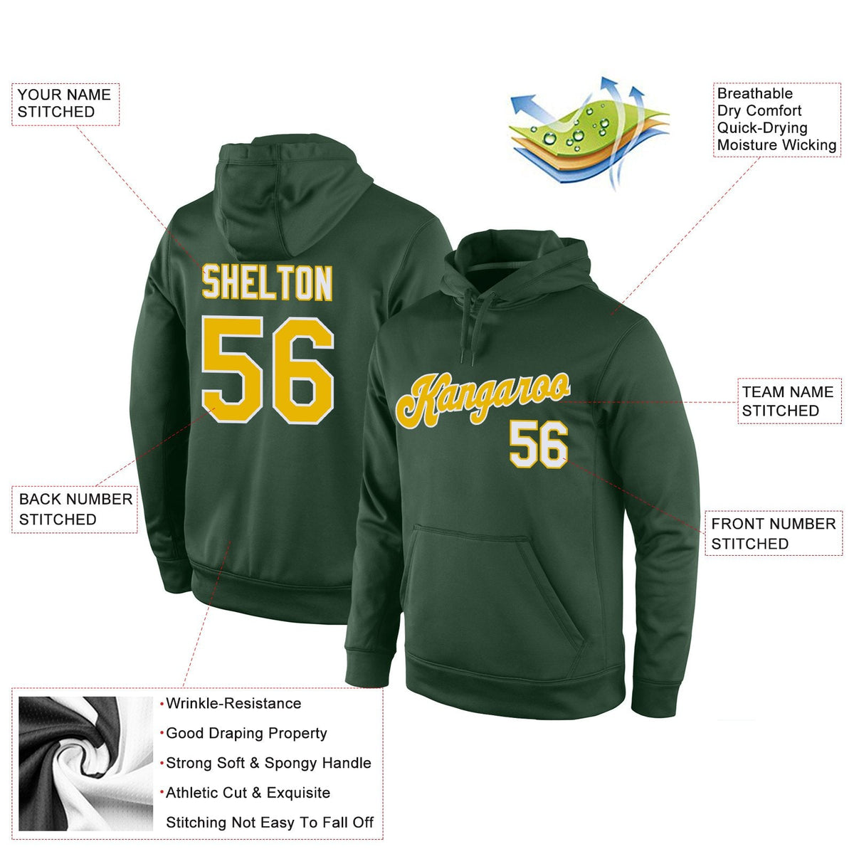 Custom Green Yellow-White Classic Style Uniform Pullover Fashion Hoodie| KXKSHOP