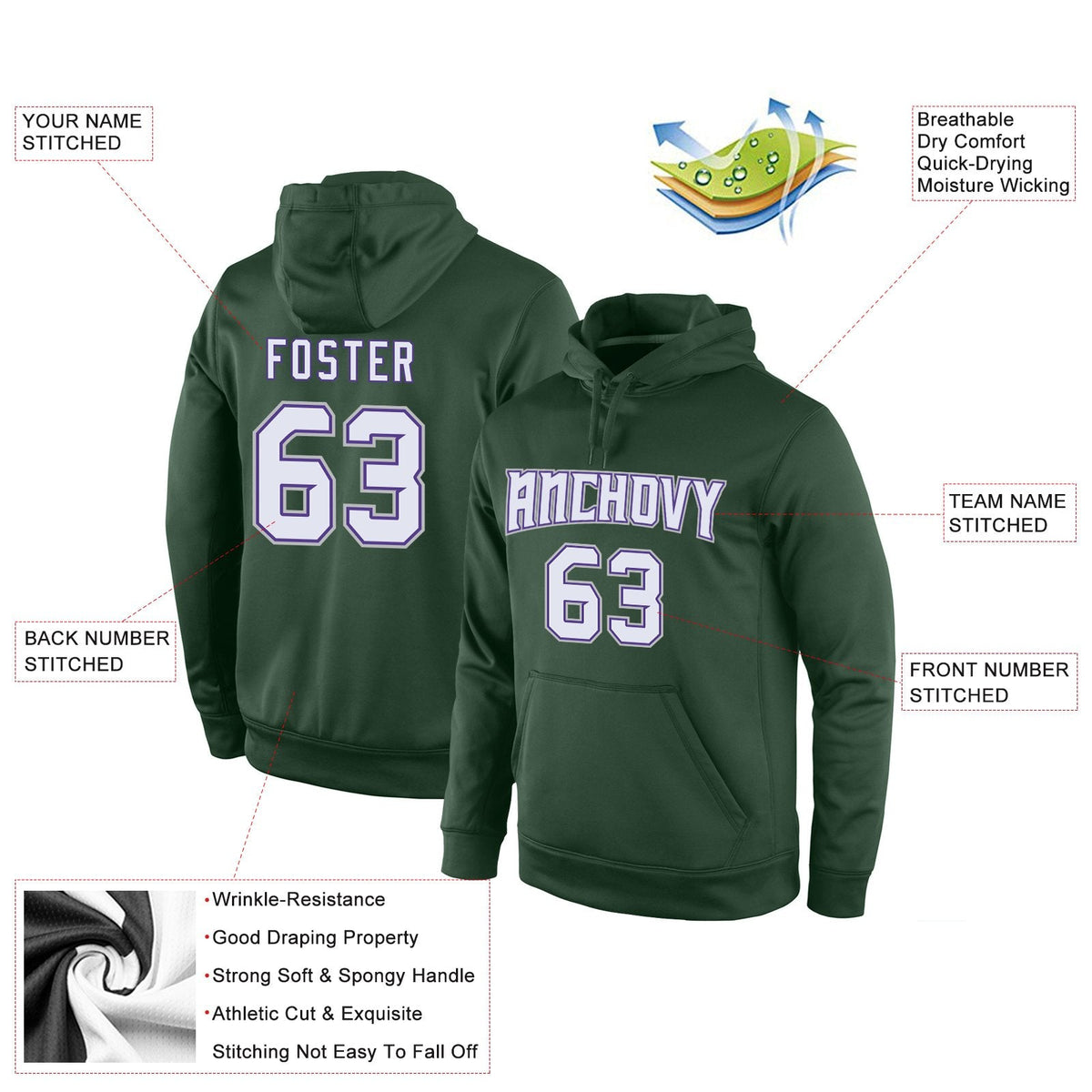 Custom Green White-Purple Classic Style Uniform Pullover Fashion Hoodie| KXKSHOP
