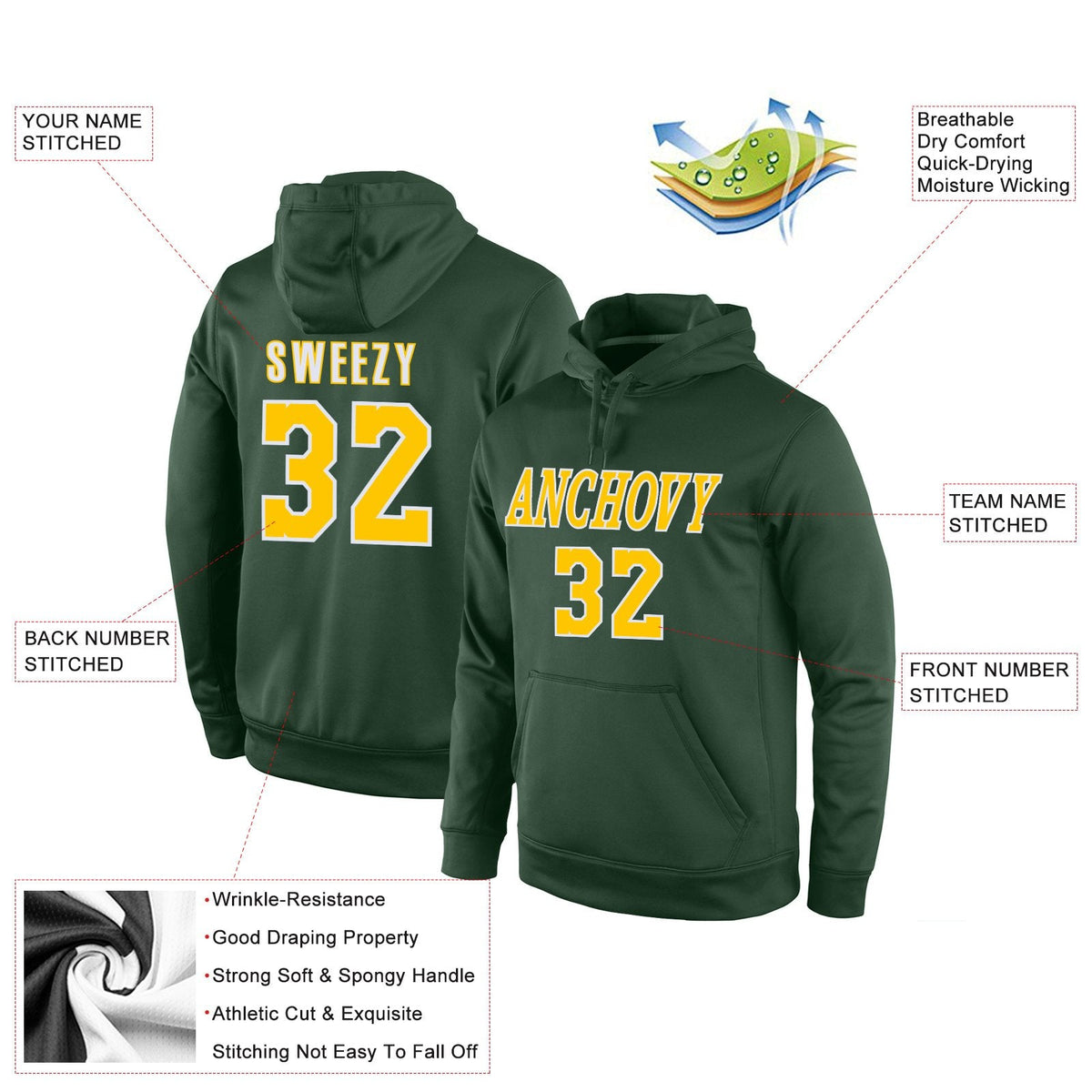 Custom Green Yellow-White Classic Style Uniform Pullover Fashion Hoodie| KXKSHOP