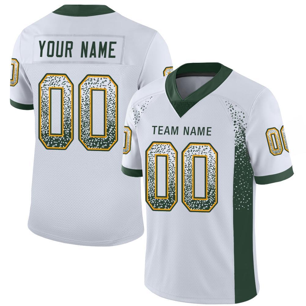 Custom White Green-Gold Drift Fashion Mesh Authentic American Football Jersey| KXKSHOP