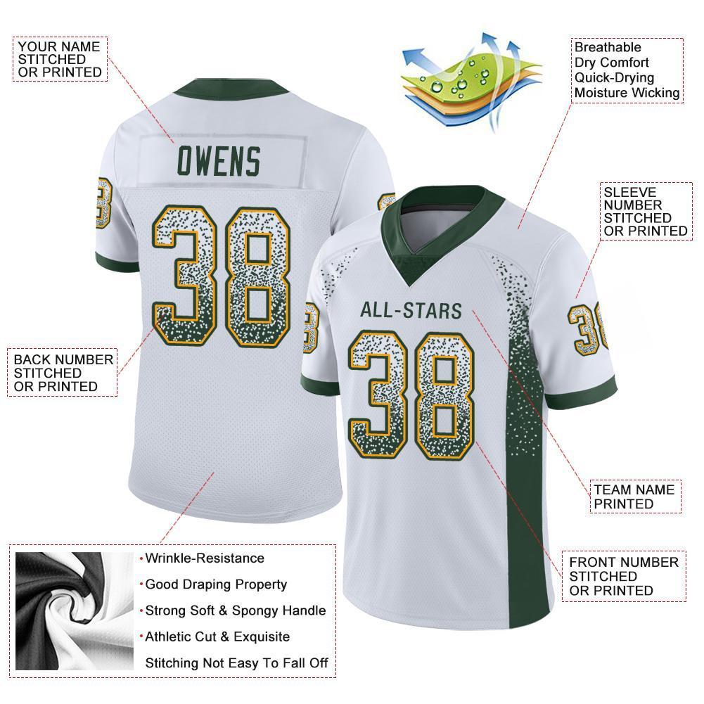 Custom White Green-Gold Drift Fashion Mesh Authentic American Football Jersey| KXKSHOP