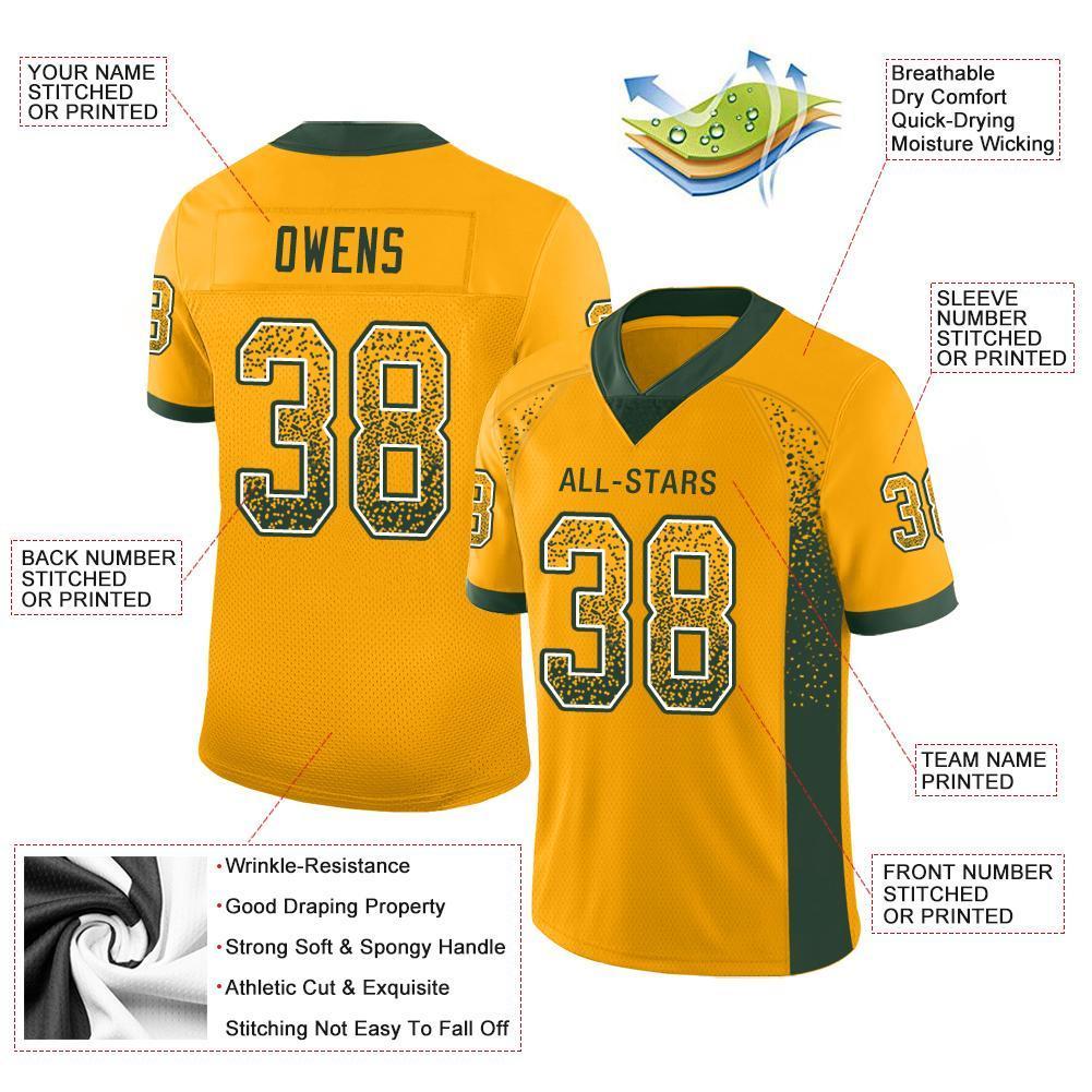 Custom Gold Green-White Drift Fashion Mesh Authentic American Football Jersey| KXKSHOP