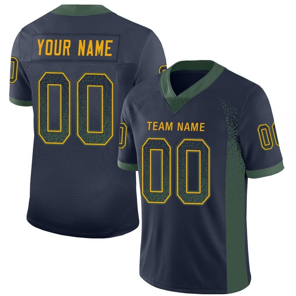Custom Navy Green-Gold Drift Fashion Mesh Authentic American Football Jersey| KXKSHOP