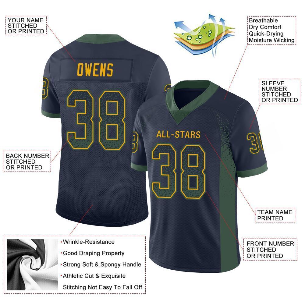 Custom Navy Green-Gold Drift Fashion Mesh Authentic American Football Jersey| KXKSHOP