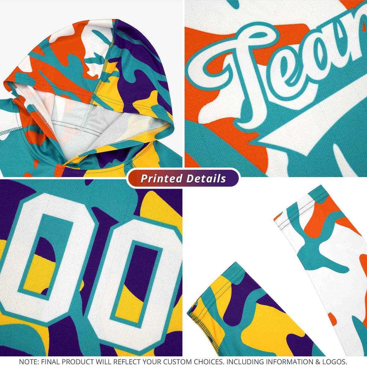 Custom White Orange-Aqua Personalized Camo Design Quick Dry Lightweight Hoodie| KXKSHOP