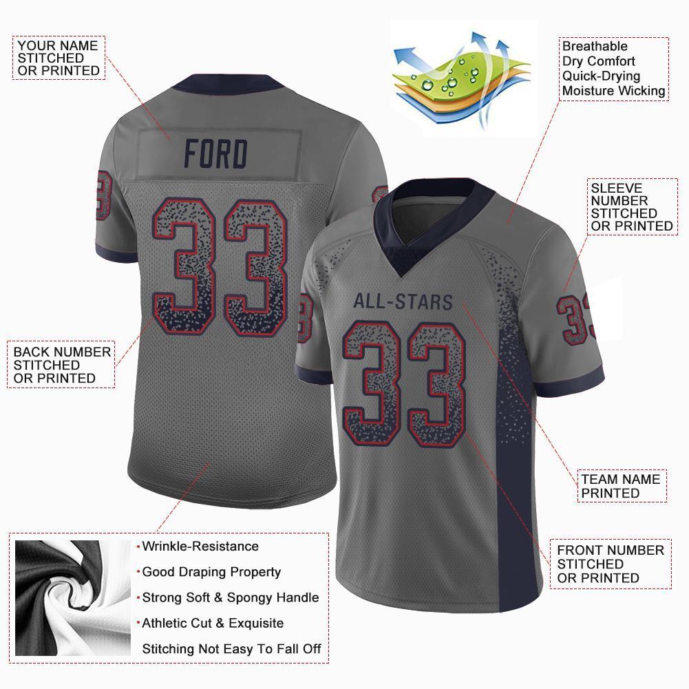 Custom Gray Navy-Red Drift Fashion Mesh Authentic American Football Jersey| KXKSHOP